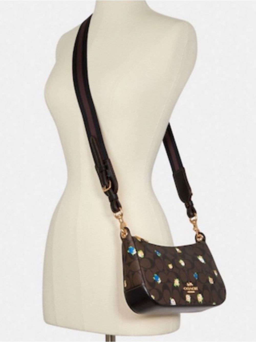 COACH JES BAGUETTE IN SIGNATURE CANVAS WITH VINTAGE MINI ROSE PRINT